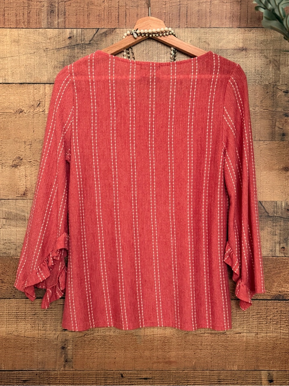 Blouse Rust Anthropologie Coral Striped Ruffle Sleeve Top Textured Material - Picture 6 of 9